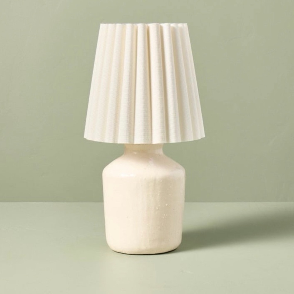 Hearth & Hand 13.5" Rustic Ceramic Mini Kitchen Lamp with Pleated Shade Cream